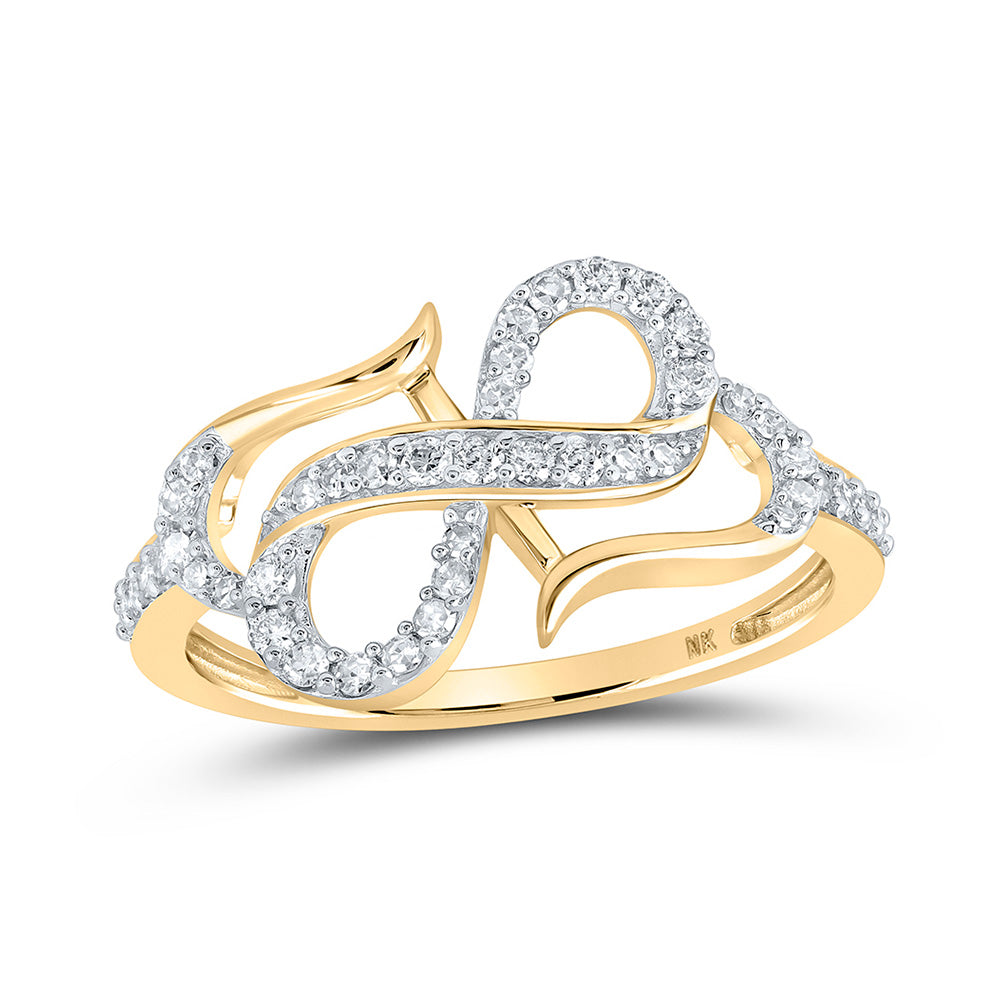 10kt Yellow Gold Womens Round Diamond Infinity Heart Ring 1/3 Cttw