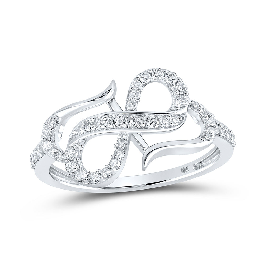 10kt White Gold Womens Round Diamond Infinity Heart Ring 1/3 Cttw