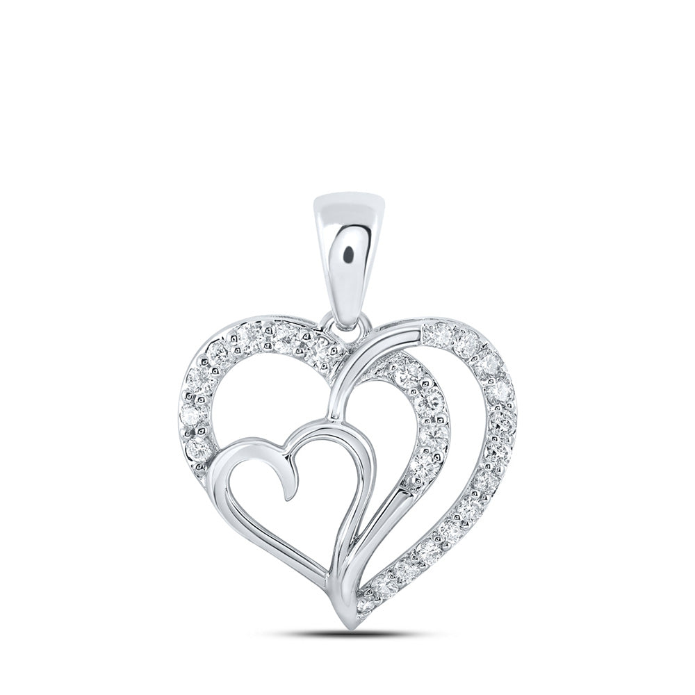 10kt White Gold Womens Round Diamond Heart Pendant 1/3 Cttw