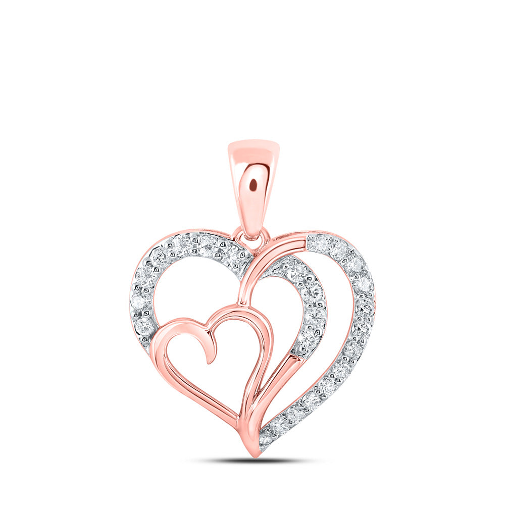 10kt Rose Gold Womens Round Diamond Heart Pendant 1/3 Cttw