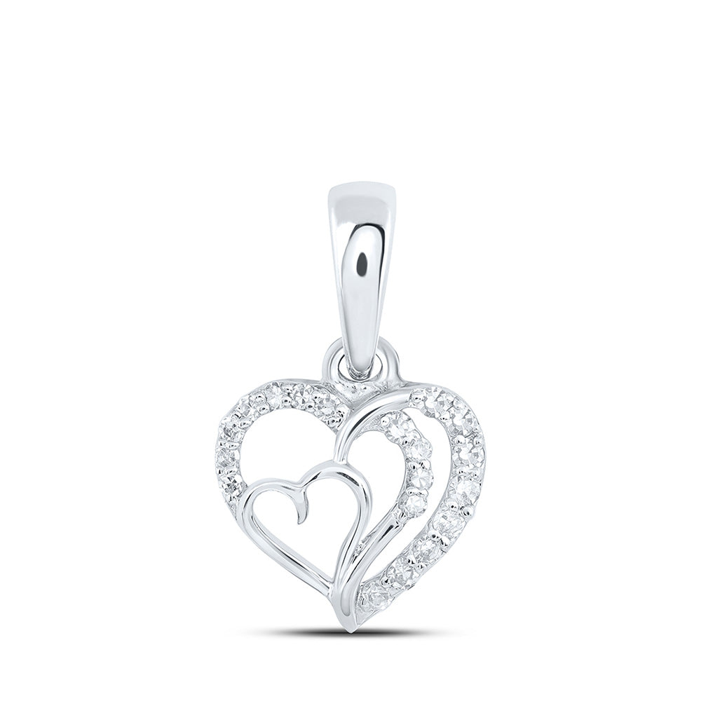 10kt White Gold Womens Round Diamond Heart Pendant 1/10 Cttw