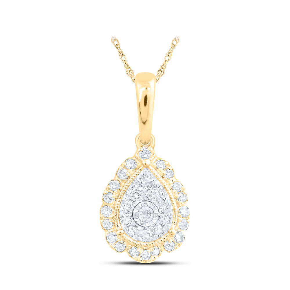 10kt Yellow Gold Womens Round Diamond Teardrop Pendant 1/5 Cttw