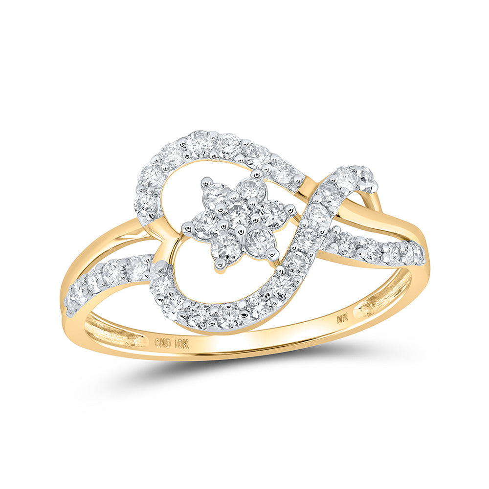 10kt Yellow Gold Womens Round Diamond Heart Ring 3/8 Cttw