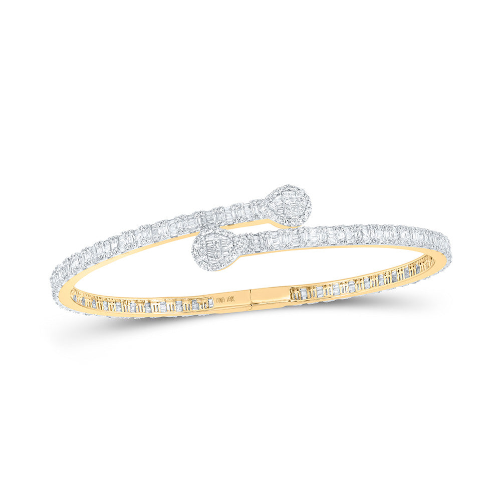 10kt Yellow Gold Womens Baguette Diamond Pear Cuff Bangle Bracelet 2-5/8 Cttw