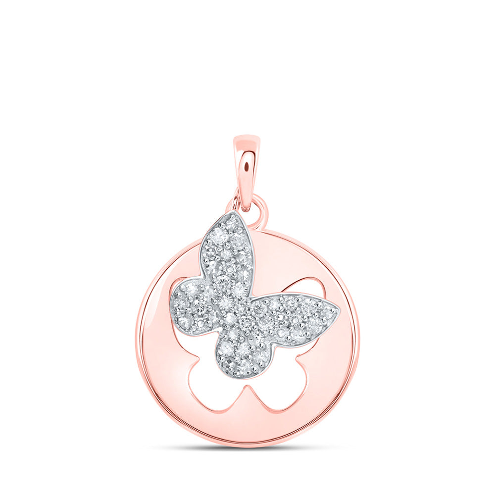 10kt Rose Gold Womens Round Diamond Cutout Butterfly Pendant 1/3 Cttw