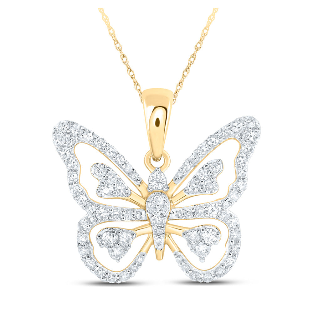 10kt Yellow Gold Womens Round Diamond Butterfly Pendant 3/8 Cttw