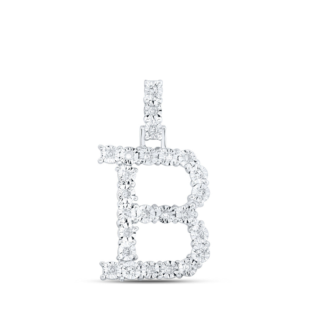 10kt White Gold Womens Round Diamond B Initial Letter Pendant 1/8 Cttw