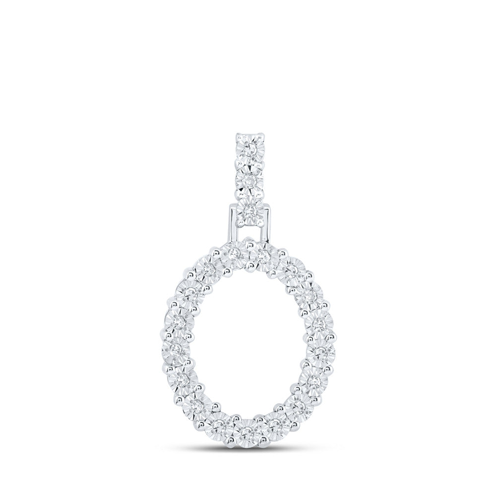 10kt White Gold Womens Round Diamond O Initial Letter Pendant 1/10 Cttw