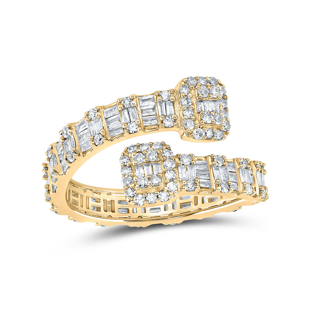 10kt Yellow Gold Womens Baguette Diamond Square Cuff Band Ring 1 Cttw