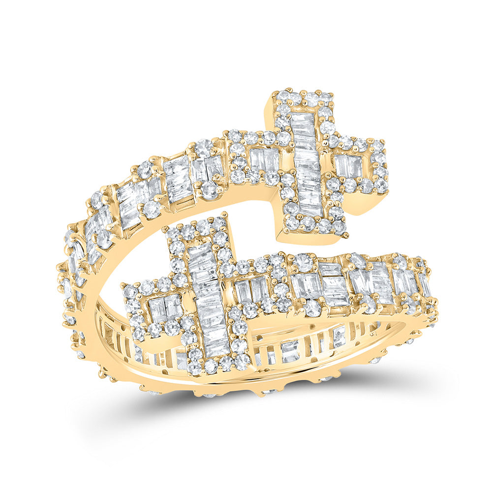 10kt Yellow Gold Womens Round Diamond Cross Cuff Band Ring 1 Cttw