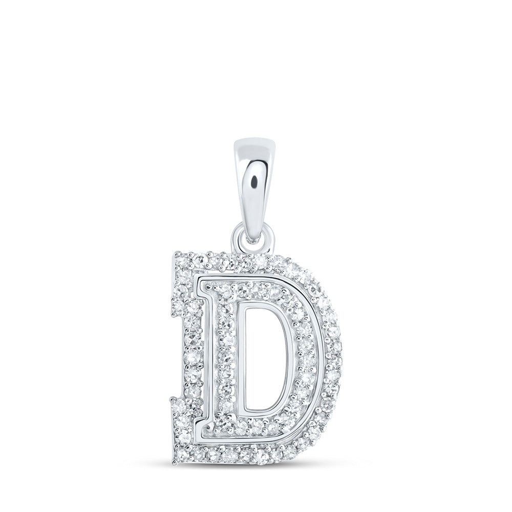 10kt White Gold Womens Round Diamond D Initial Letter Pendant 1/5 Cttw