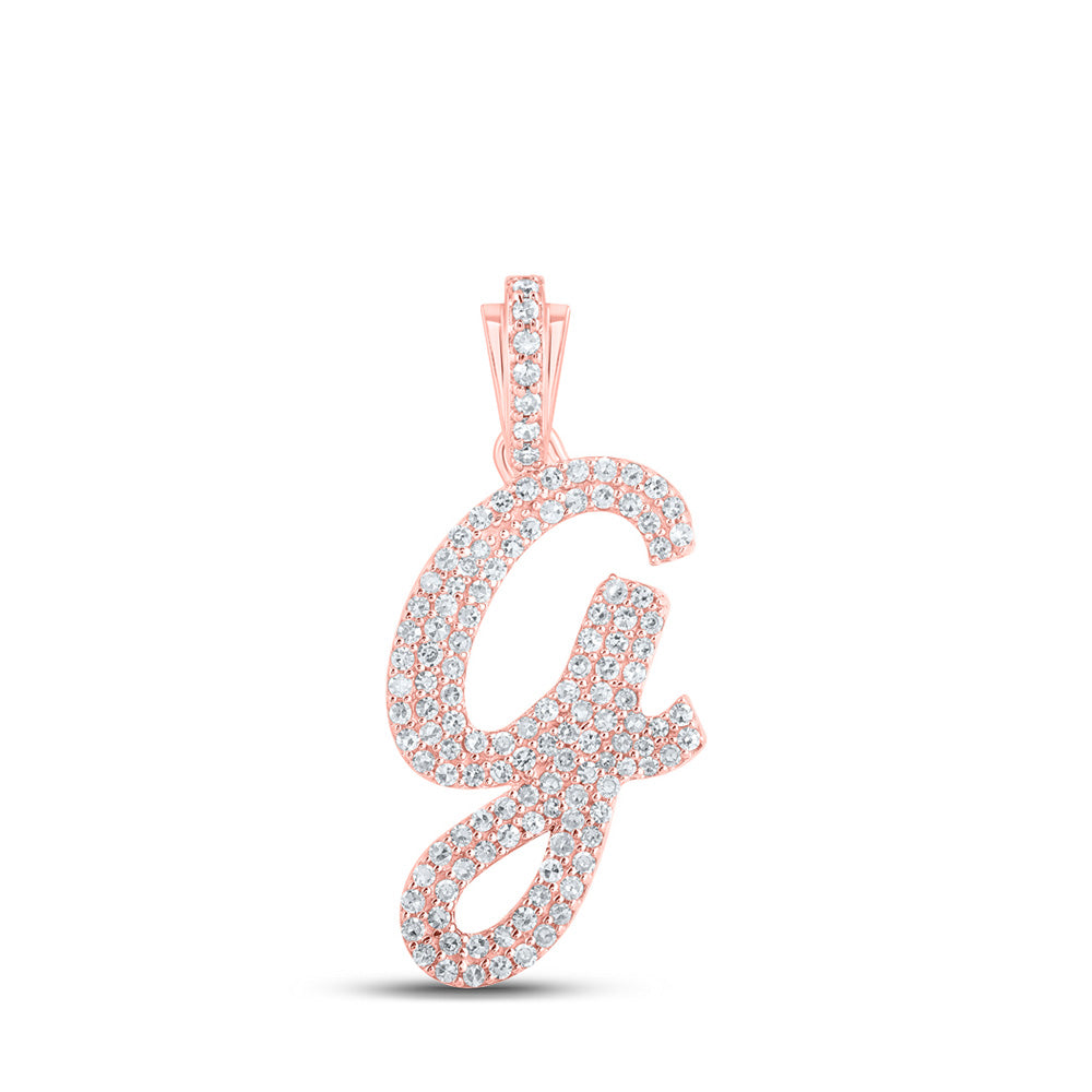 10kt Rose Gold Womens Round Diamond G Cursive Initial Letter Pendant 1/2 Cttw