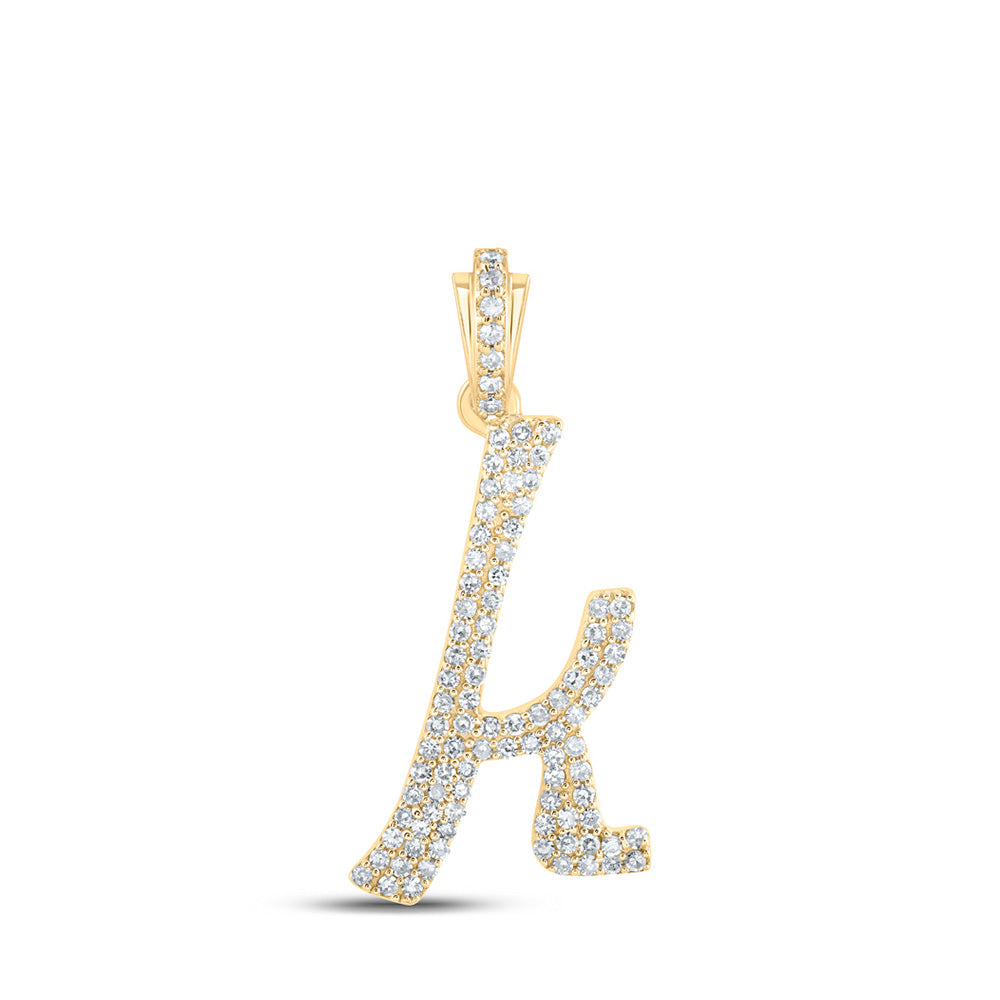 10kt Yellow Gold Womens Round Diamond K Cursive Initial Letter Pendant 3/8 Cttw