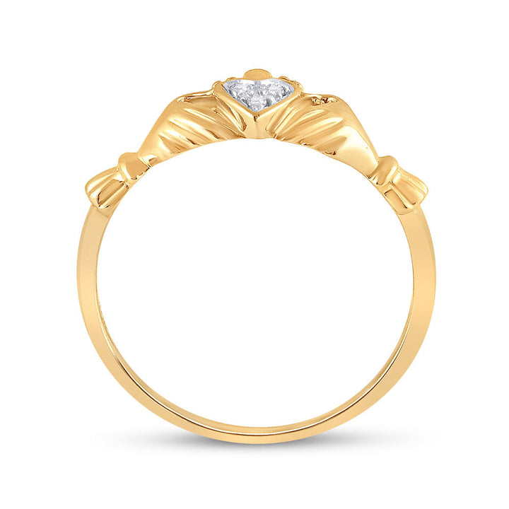 10kt Yellow Gold Womens Round Diamond Claddagh Heart Ring .02 Cttw