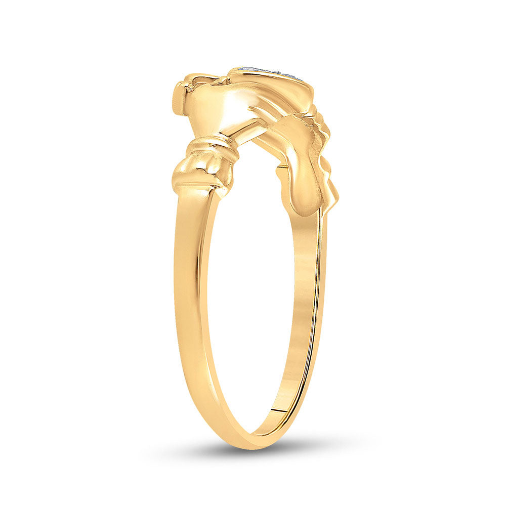 10kt Yellow Gold Womens Round Diamond Claddagh Heart Ring .02 Cttw