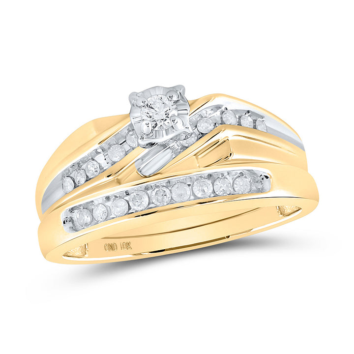 10kt Yellow Gold His Hers Round Diamond Solitaire Matching Wedding Set 1/3 Cttw