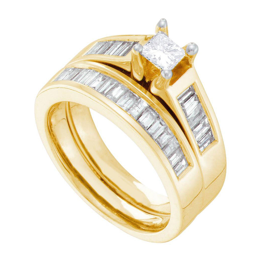 14kt Yellow Gold Princess Diamond Bridal Wedding Ring Band Set 1-3/8 Cttw