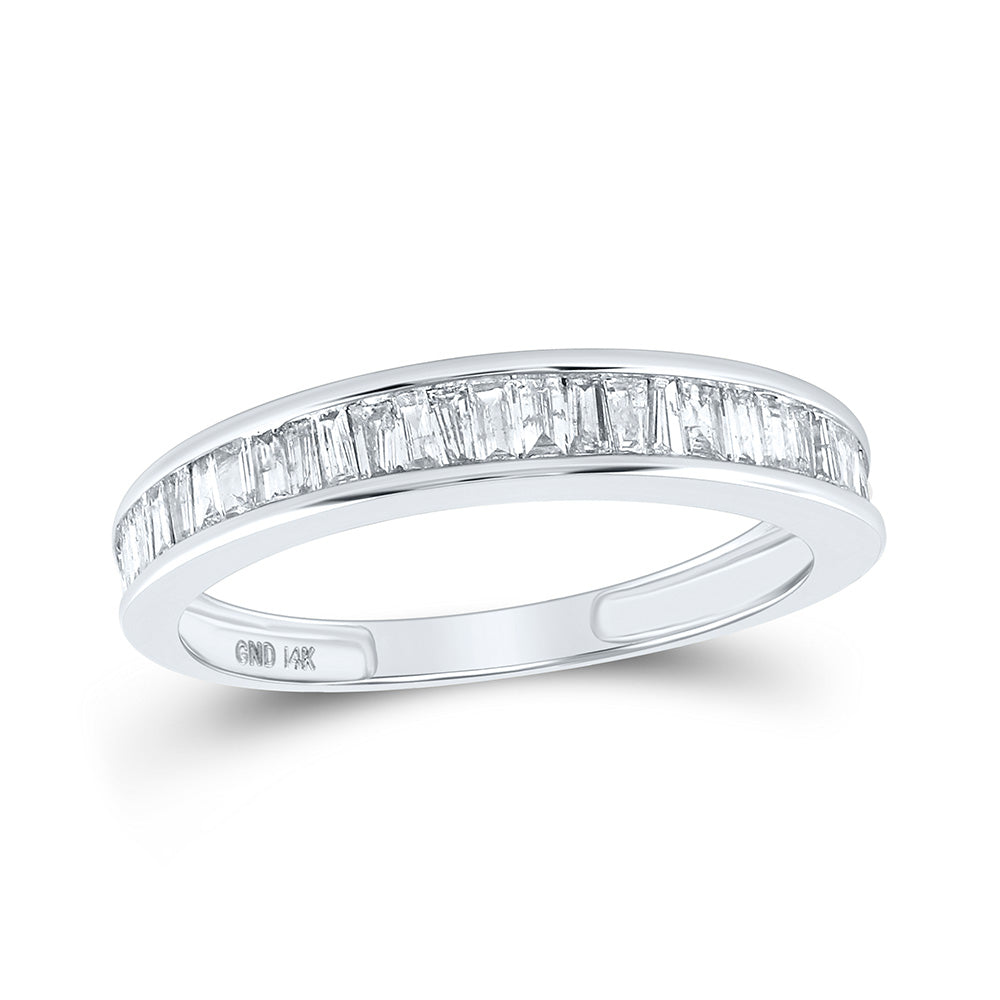 14kt White Gold Womens Baguette Diamond Wedding Band 1/2 Cttw