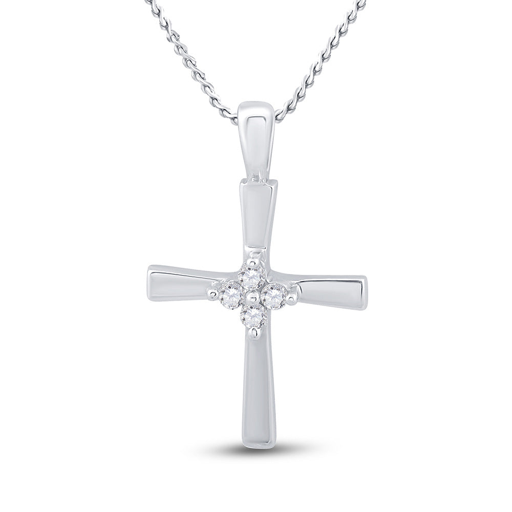 14kt White Gold Womens Round Diamond Cross Pendant 1/20 Cttw