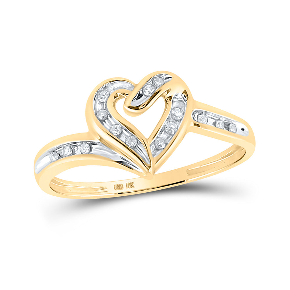 10kt Two-tone Gold Womens Round Diamond Heart Frame Ring 1/12 Cttw