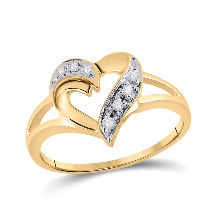 10kt Yellow Gold Womens Round Diamond Heart Ring 1/20 Cttw