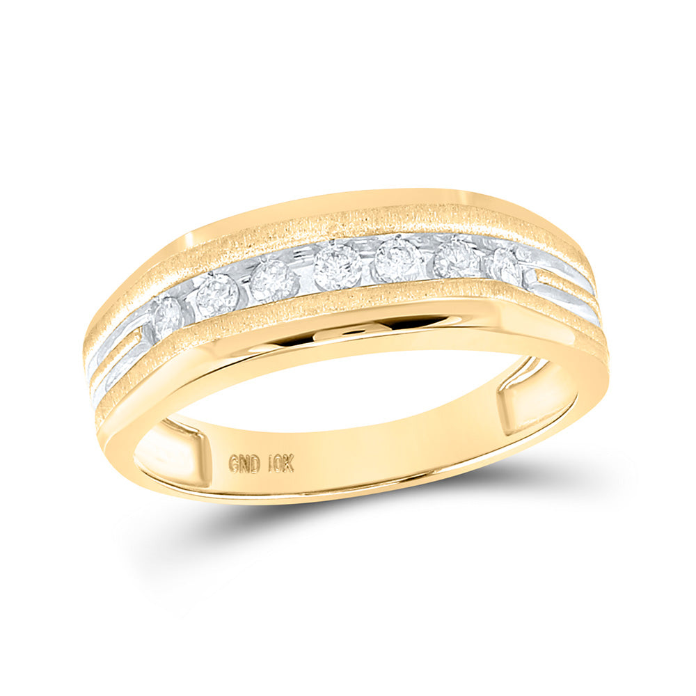 14kt Two-tone Yellow Gold Mens Round Diamond Grooved Wedding Band Ring 1/4 Cttw