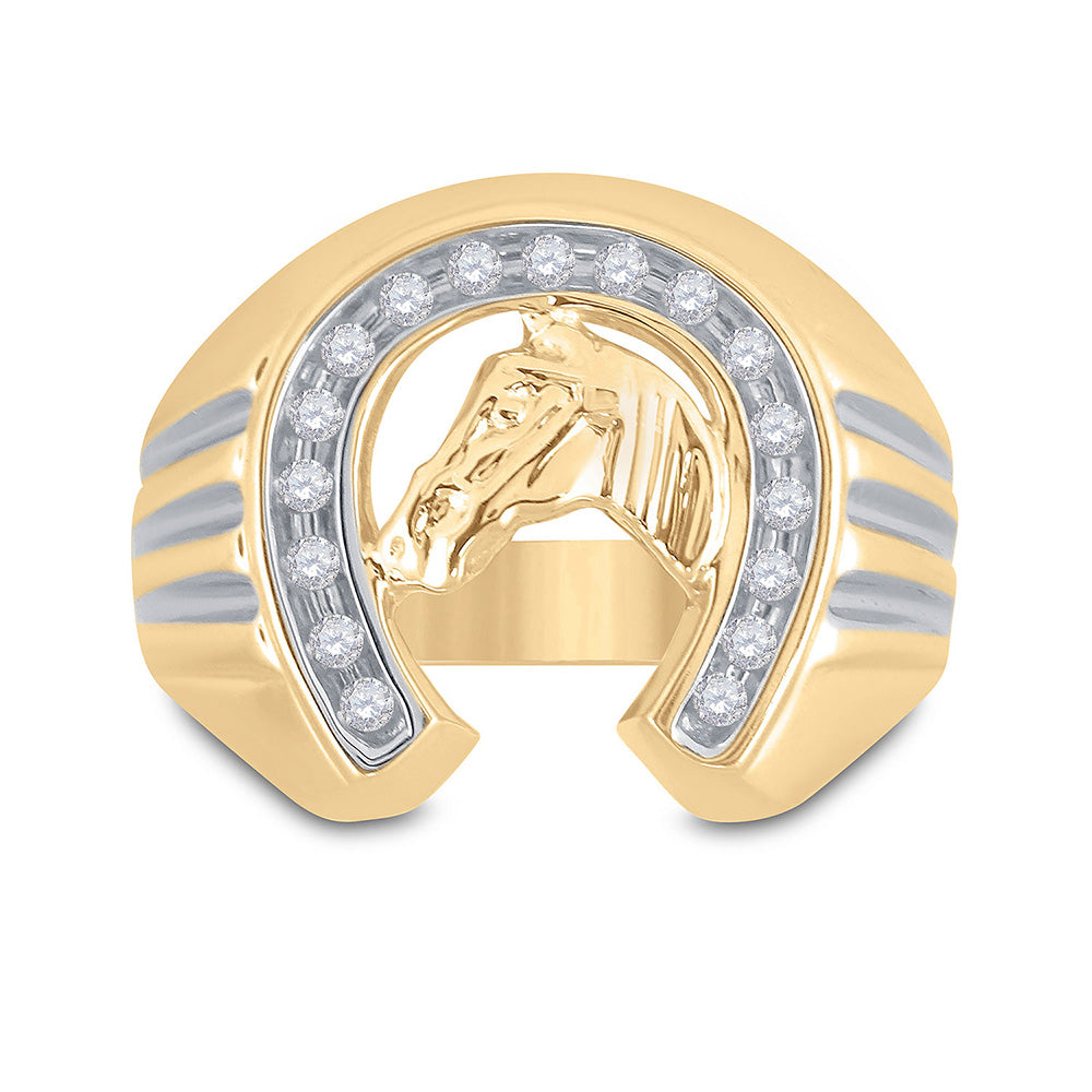 10kt Yellow Gold Mens Round Diamond Horseshoe Ring 1/4 Cttw