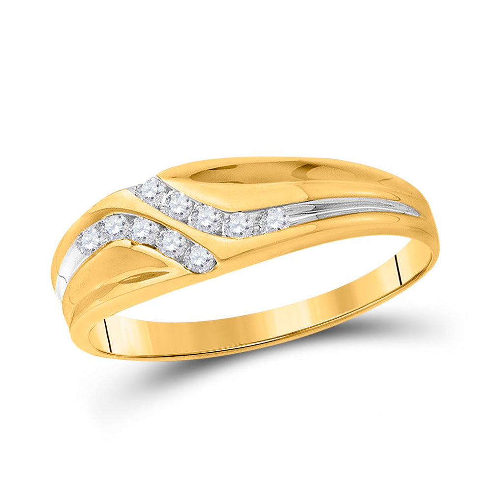 10kt Yellow Gold Mens Round Diamond Double Row Slender Wedding Band 1/8 Cttw