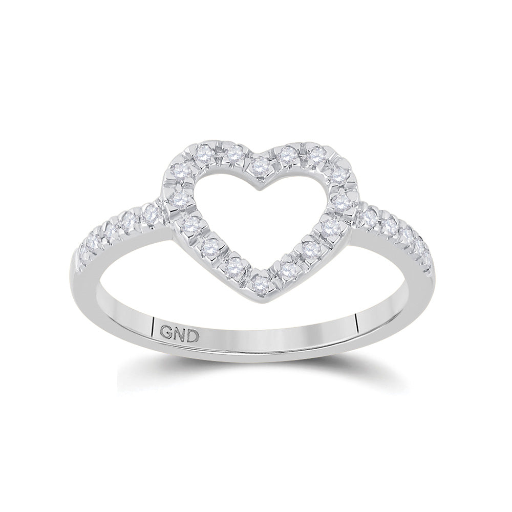 10kt White Gold Womens Round Diamond Heart Ring 1/5 Cttw