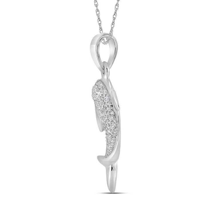 14kt White Gold Womens Round Diamond Dolphin Fish Animal Pendant 1/10 Cttw