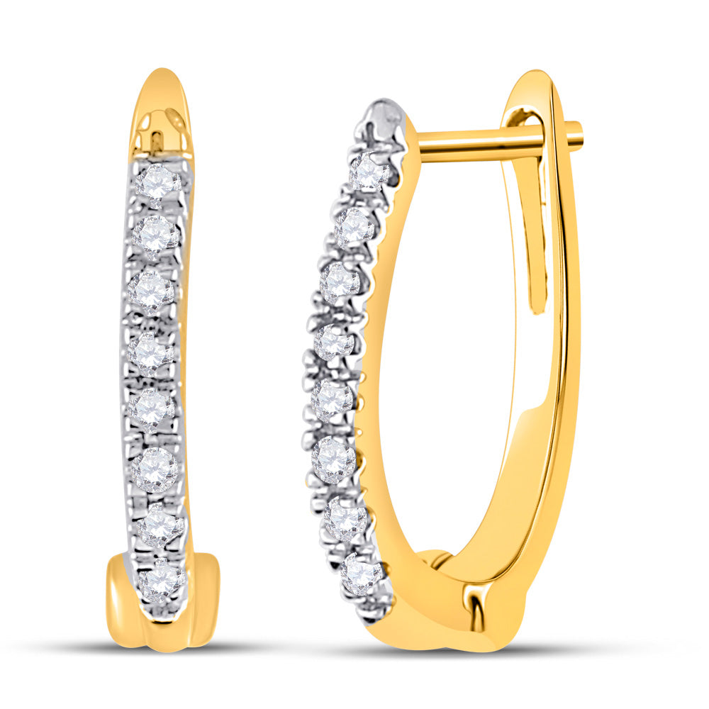 10kt Yellow Gold Womens Round Prong-set Diamond Single Row Hoop Earrings 1/12 Cttw