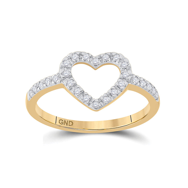 10kt Yellow Gold Womens Round Diamond Heart Ring 1/5 Cttw