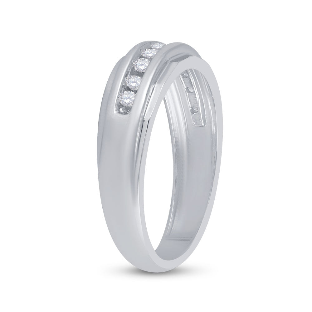 14kt White Gold Mens Round Diamond Wedding Band Ring 1/4 Cttw