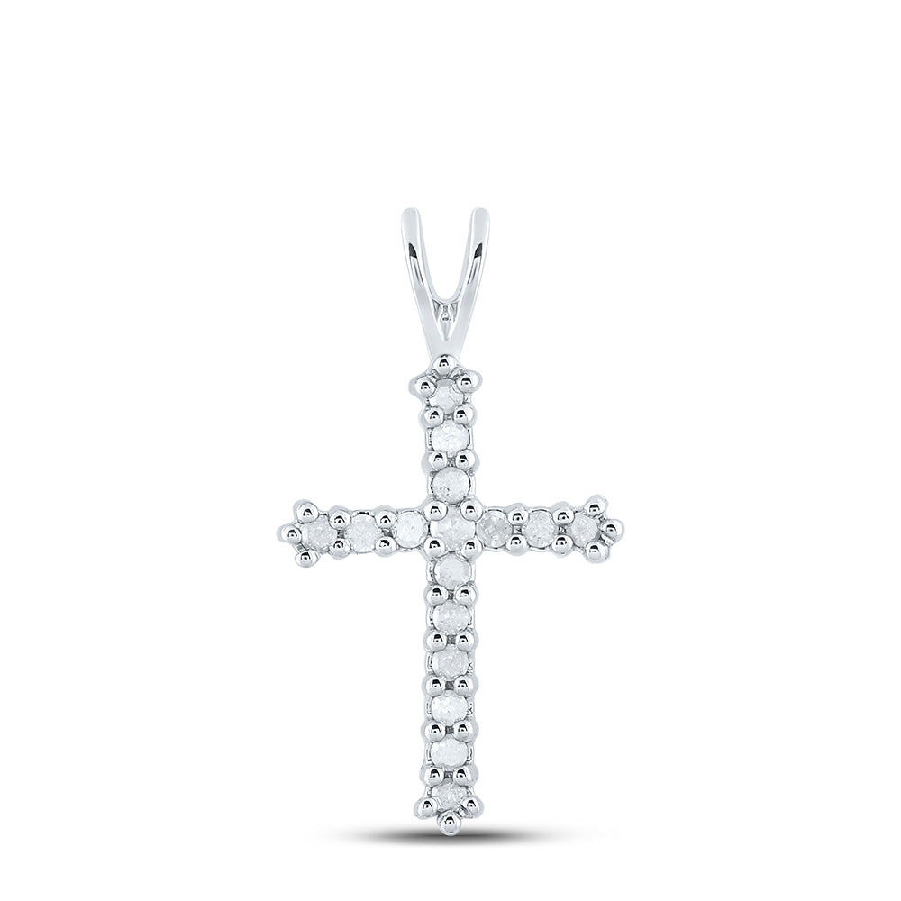 10kt White Gold Womens Round Diamond Cross Pendant 1/4 Cttw