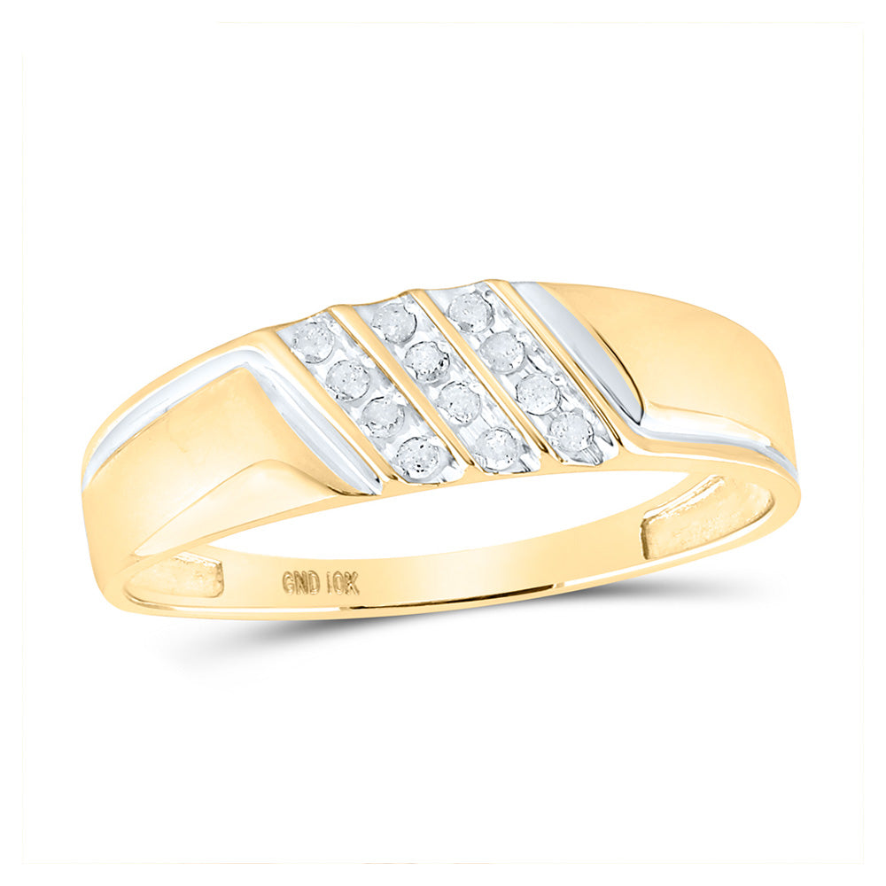 10kt Yellow Gold Mens Round Channel-set Diamond Diagonal Triple Row Wedding Band 1/8 Cttw