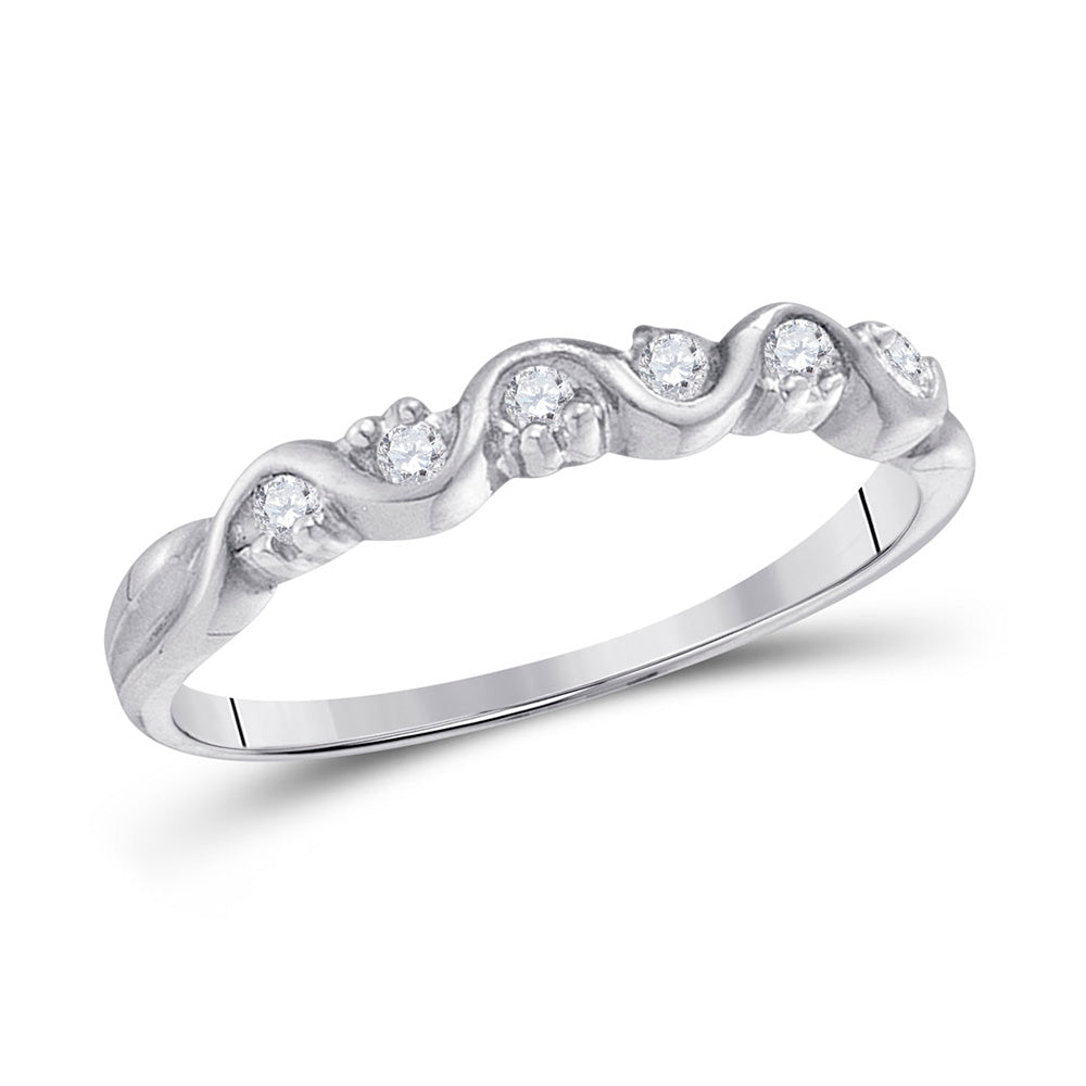 10kt White Gold Womens Round Diamond Wavy Band Ring 1/10 Cttw