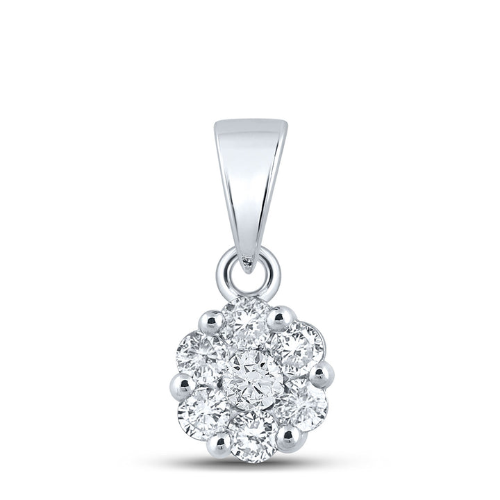 14kt White Gold Womens Round Diamond Flower Cluster Pendant 3/4 Cttw