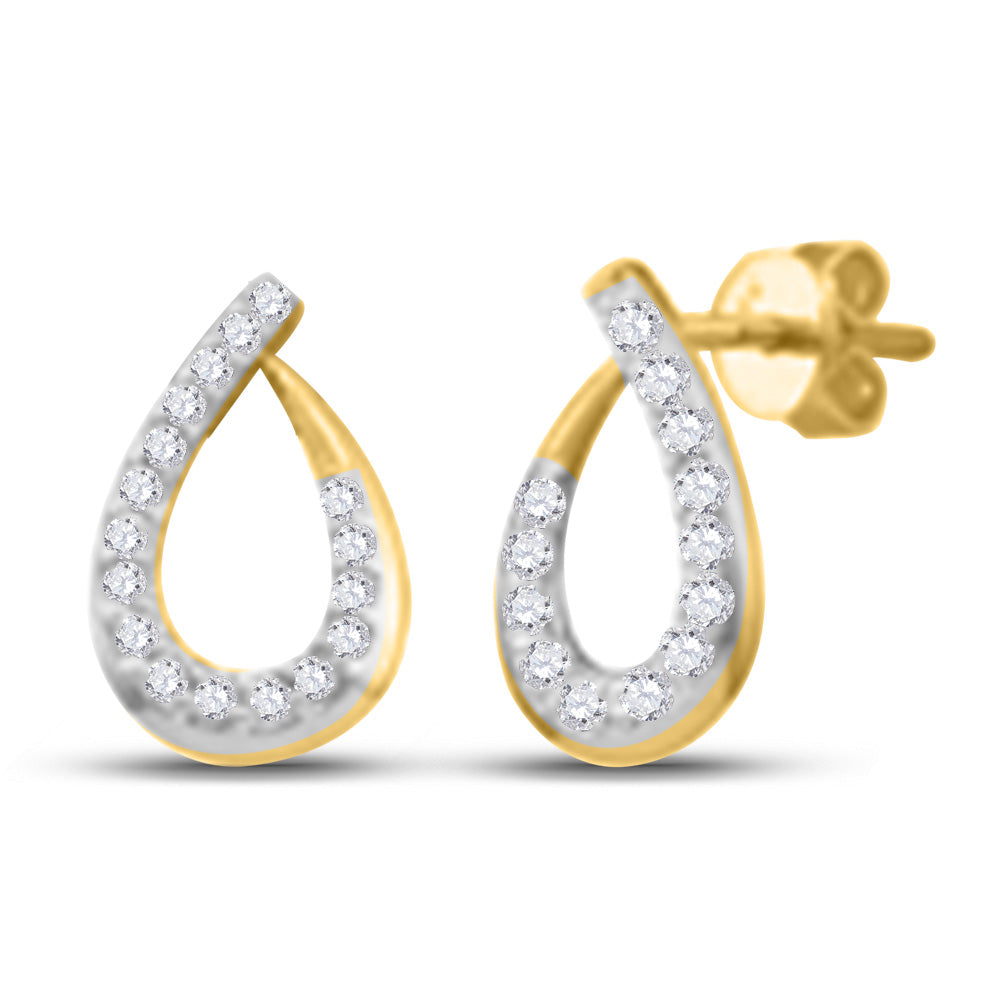 14kt Yellow Gold Womens Round Diamond Teardrop Earrings 1/4 Cttw