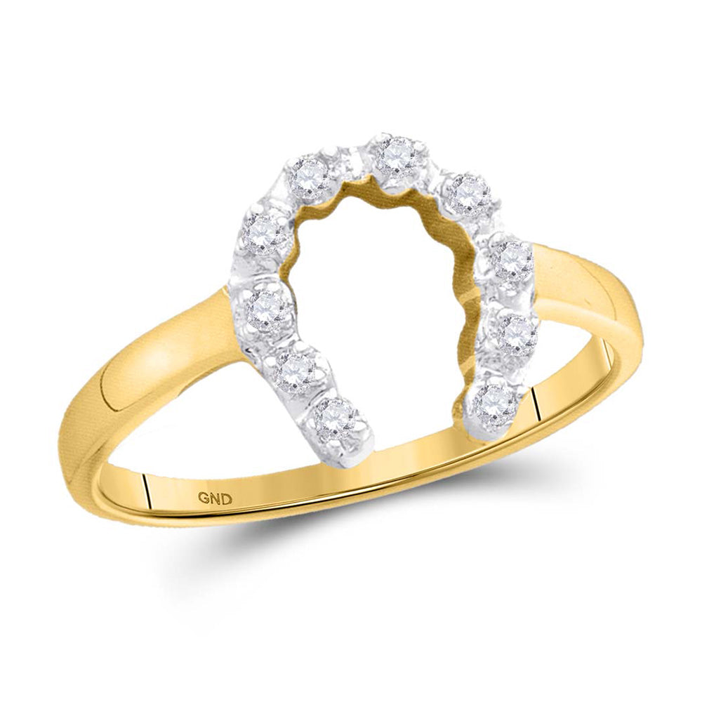 10kt Yellow Gold Womens Round Diamond Lucky Horseshoe Ring 1/20 Cttw