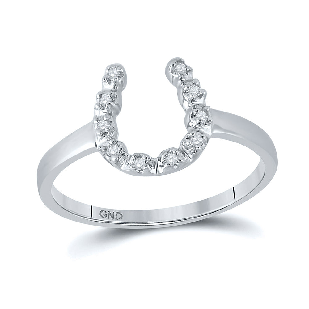 10kt White Gold Womens Round Diamond Lucky Horseshoe Ring 1/20 Cttw