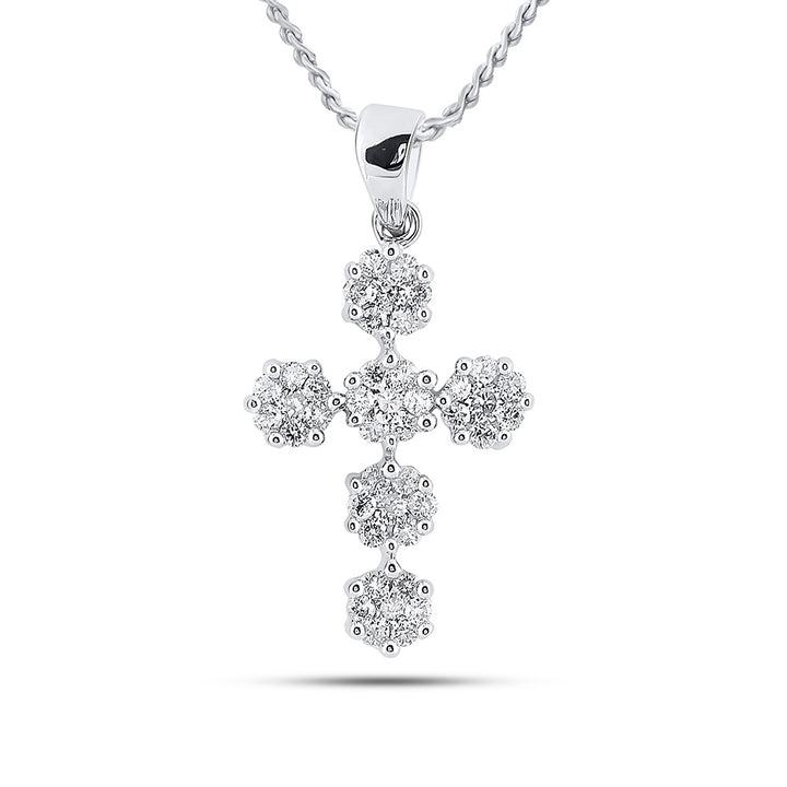 14kt White Gold Womens Round Diamond Cluster Cross Religious Pendant 1/2 Cttw