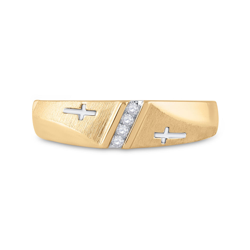 10kt Yellow Gold Mens Round Diamond Single Row Cross Wedding Band 1/20 Cttw