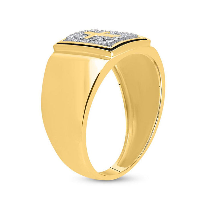 10kt Yellow Gold Mens Round Diamond Cross Band Ring .02 Cttw