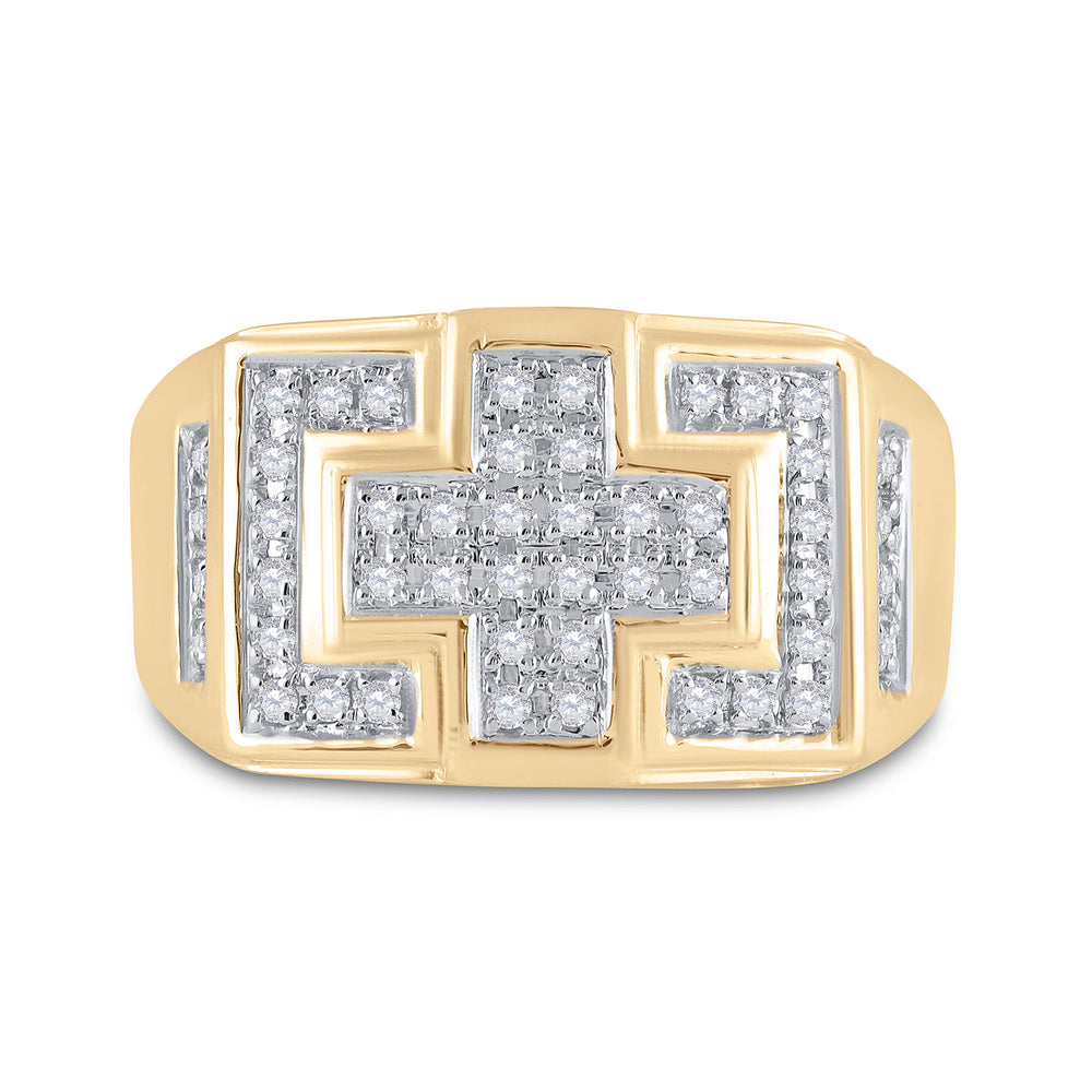 10kt Yellow Gold Mens Round Diamond Cross Cluster Ring 1/3 Cttw