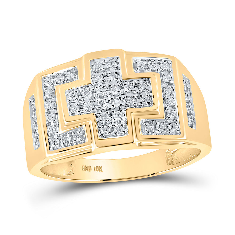 10kt Yellow Gold Mens Round Diamond Cross Cluster Ring 1/3 Cttw