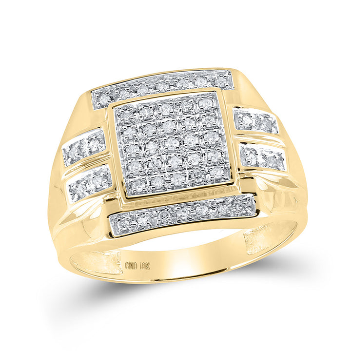 10kt Yellow Gold Mens Round Diamond Square Cluster Ring 1/3 Cttw