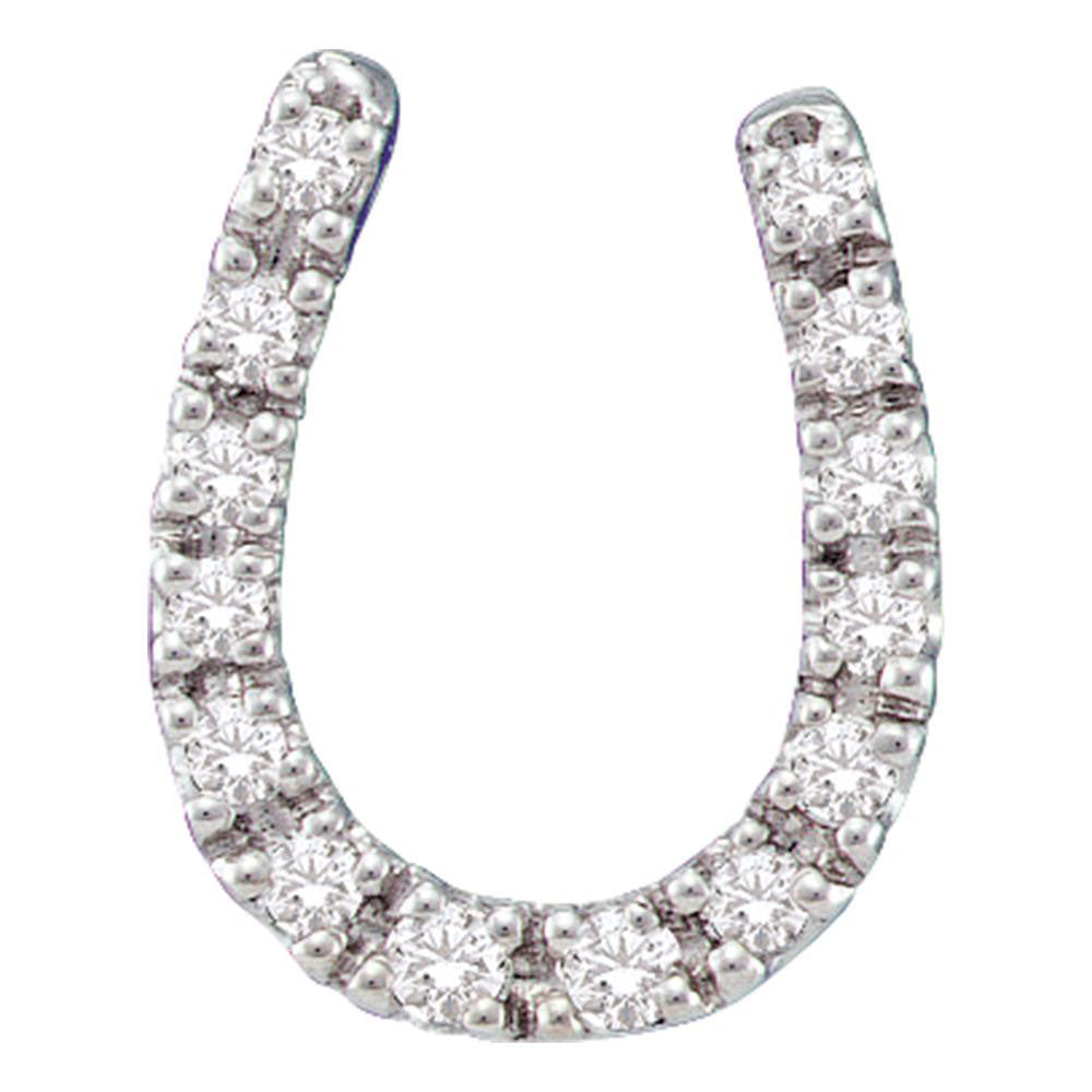 14kt White Gold Womens Round Diamond Horseshoe Pendant 1/10 Cttw