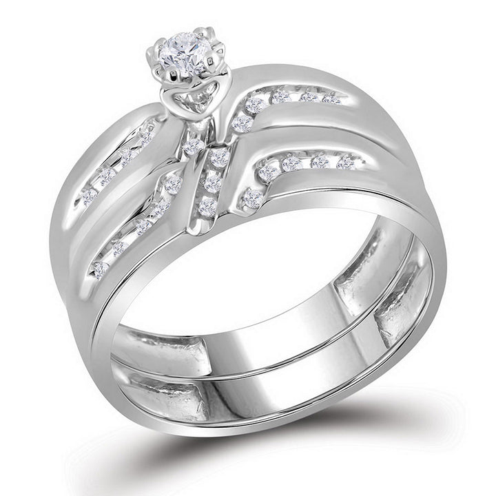 10kt White Gold His Hers Round Diamond Solitaire Matching Wedding Set 1/4 Cttw