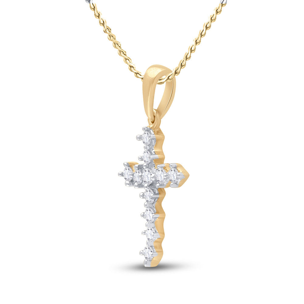 14kt White Gold Womens Round Diamond Cross Pendant 1/10 Cttw