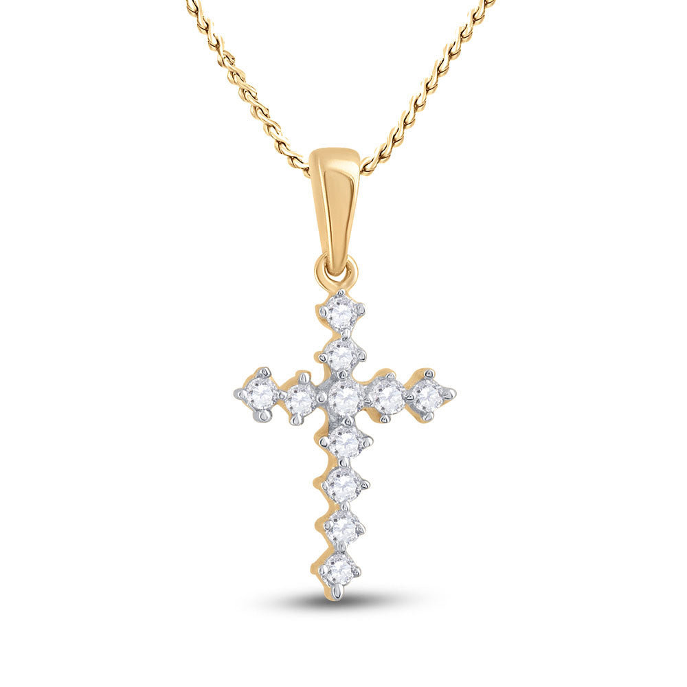 14kt White Gold Womens Round Diamond Cross Pendant 1/10 Cttw